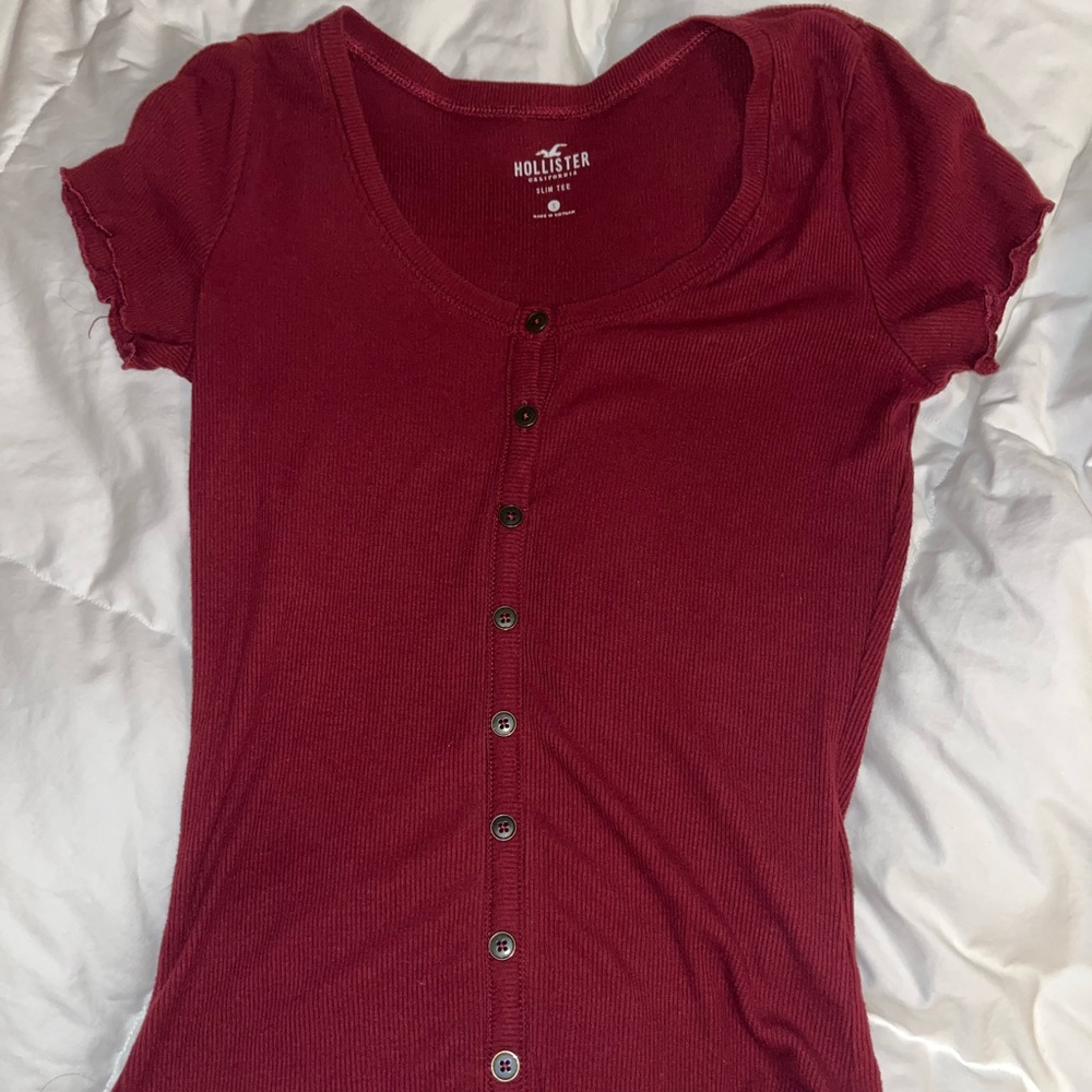 Hollister Red Button Up Top